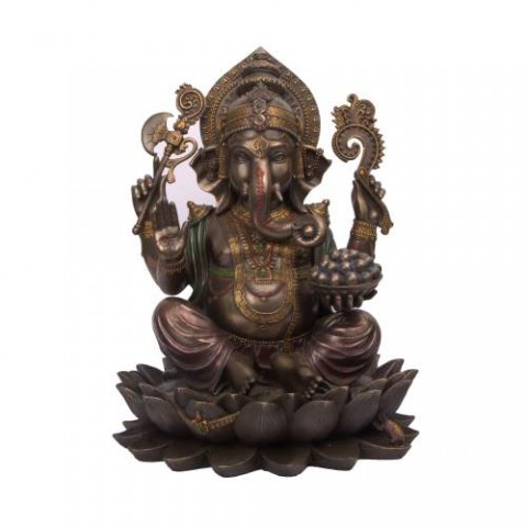 Lord Ganesha Lotus Sitting Resin Statue 13 Inches