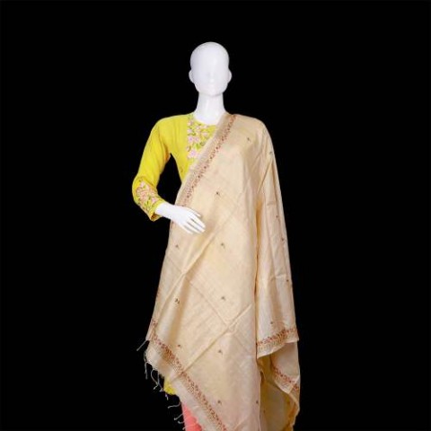 Hand Embroidered Tussar Silk Shawl